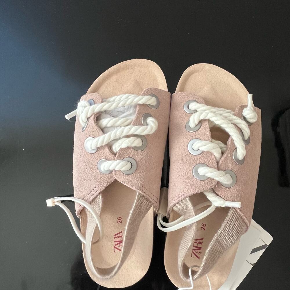 Zara Baby Girl’s Leather Sandals with Rope Laces, 9.5 US/ 26 EU. New w/tag & box